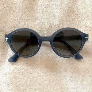 PERSOL blueish grey round polarized sunglasses with black soft case, excellent